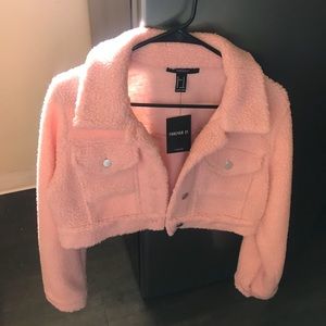 Fluff pink crop jacket